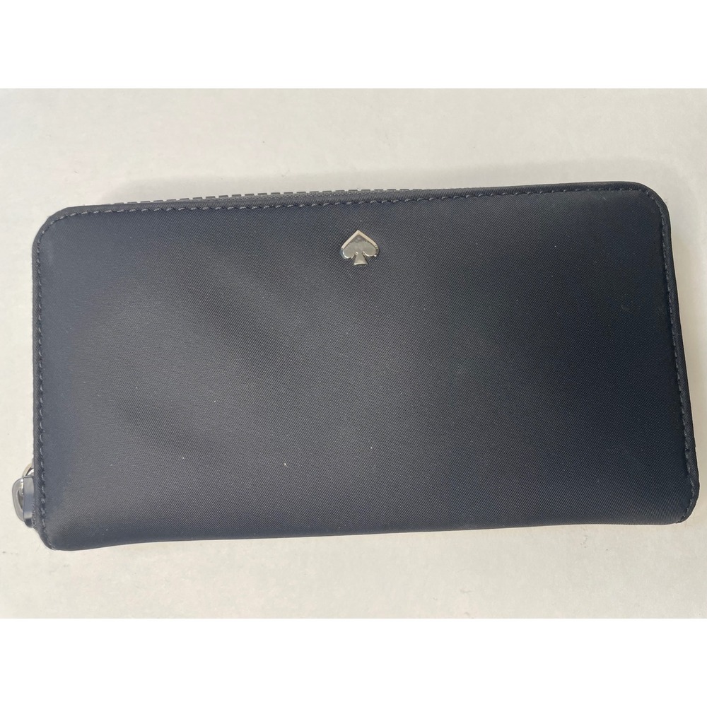 Kate Spade Zip Around Wallet Womens Large Black Excellent Nylon Spade Logo